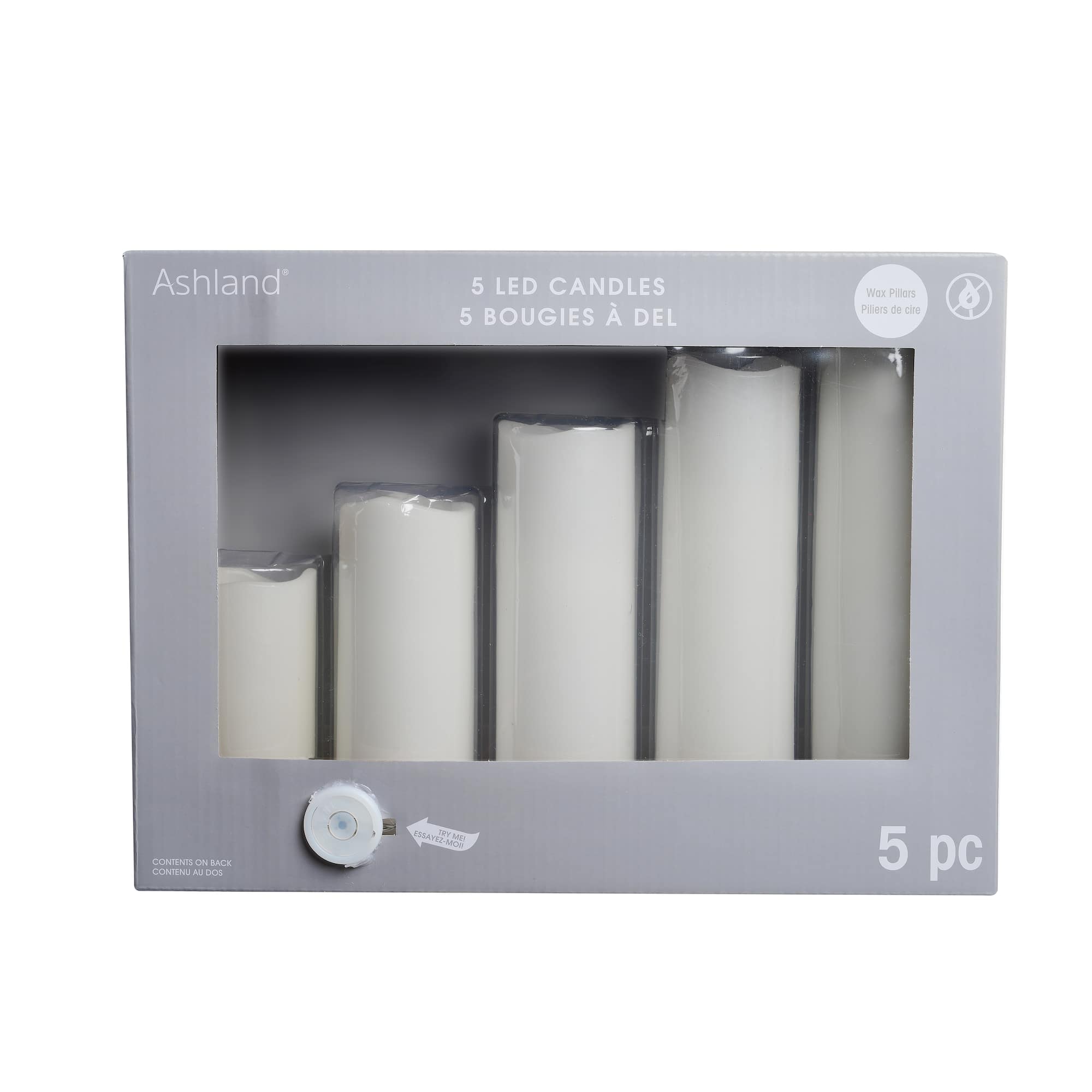 White 5 Piece LED Wax Pillar Candle Set by Ashland®